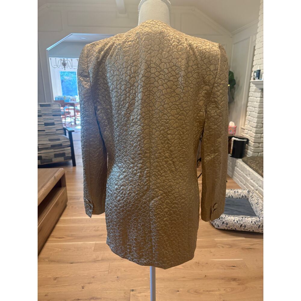 Akris US 8 Gold Lamé Collarless Jacket Button Front Longline - Picture 2 of 5